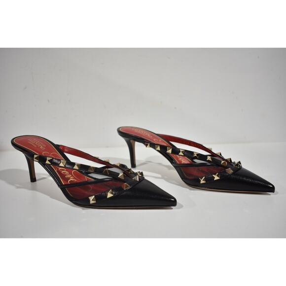 Valentino Rockstud Black Mule Mesh Classic Pointed Backless Sandal Heel Pump 36 - Picture 4 of 11